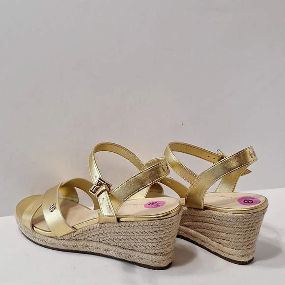 Tommy Hilfiger NEW Gold Platform Espadrille Ankle Strap Coquette Wedges Size 8.5 - Picture 5 of 13